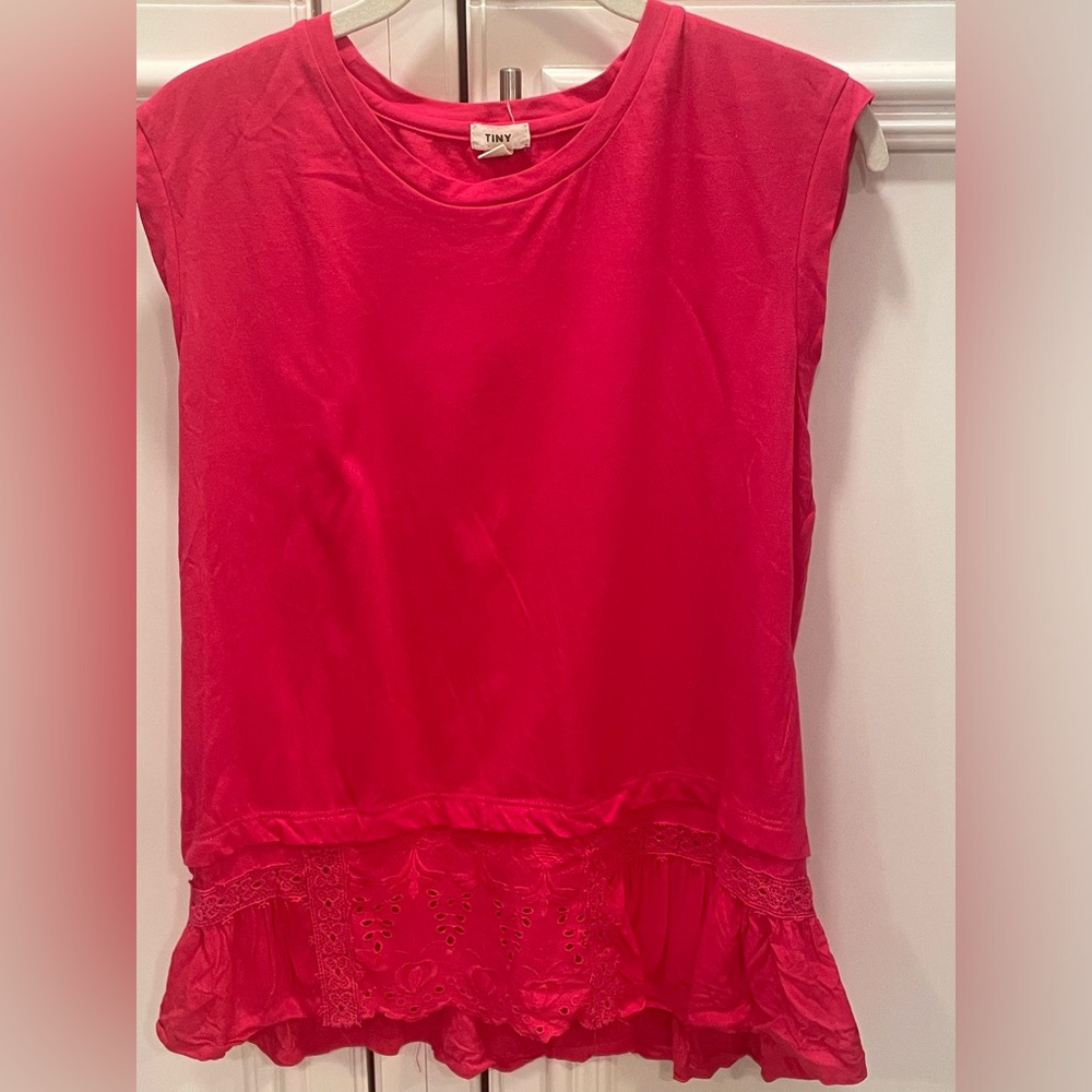 Anthropologie Pink Lace Hem Top